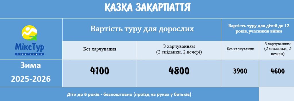 Казка Закарпаття — фото від МікcТур Вартість туру в Закарпаття